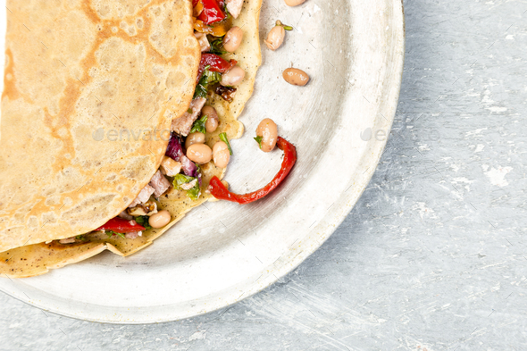 Buckwheat Pancake. Mexican Quesadilla. - Stock Photo - Images