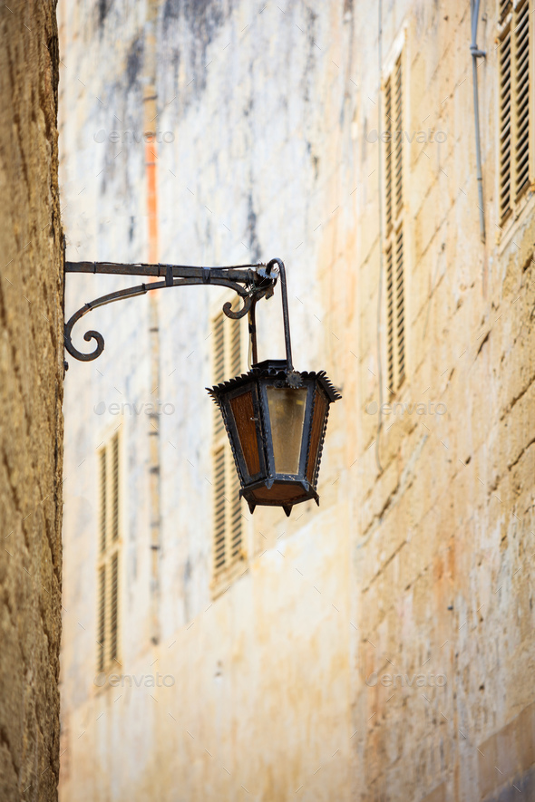 Malta, Mdina. Old lantern lamp in the medieval city Stock Photo by rawf8
