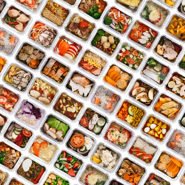 Set of take away food boxes at white background - Stock Photo - Images