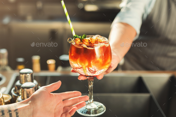 Closeup of alcohol cocktail in cafe - Stock Photo - Images