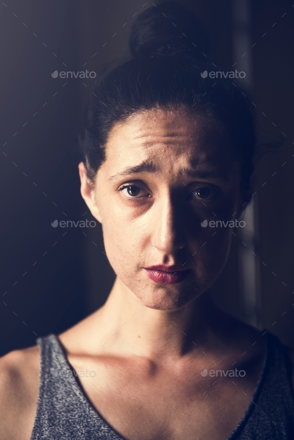 Woman with sad face expression