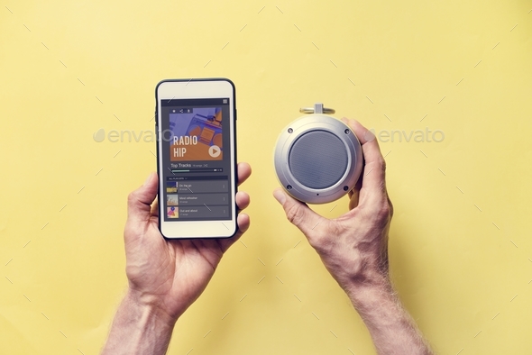 Hands holding smartphone connect to bluetooth speaker Stock Photo by Rawpixel