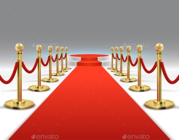 Elegant Red Carpet with Round Podium - Man-made Objects Objects