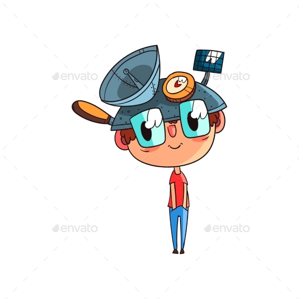 Scientist Boy Character Working on Physics - People Characters