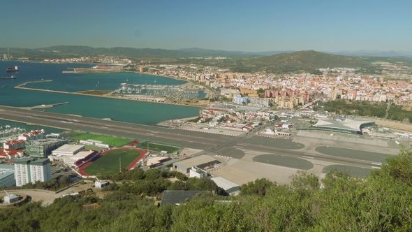 Top View of Landing Strip of Gibraltar Airport and Its Building