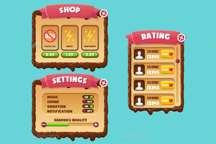 Candy Game Interface, Game Assets | GraphicRiver