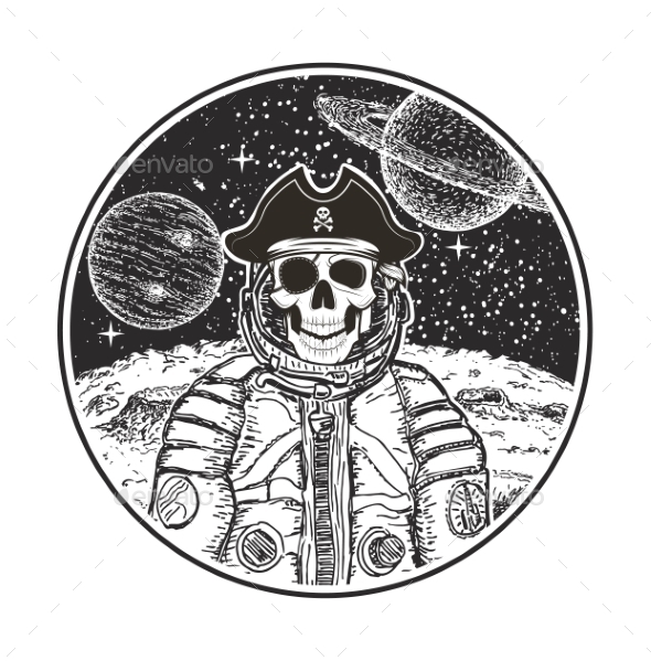 Astronaut Space Pirate Vector Modern T-Shirt - Backgrounds Decorative