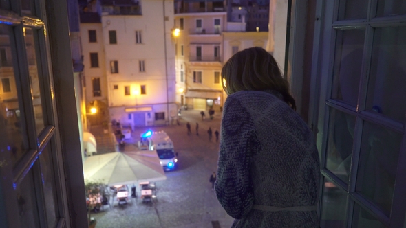 A Night Incident in the City with Ambulance Car on the Street alt