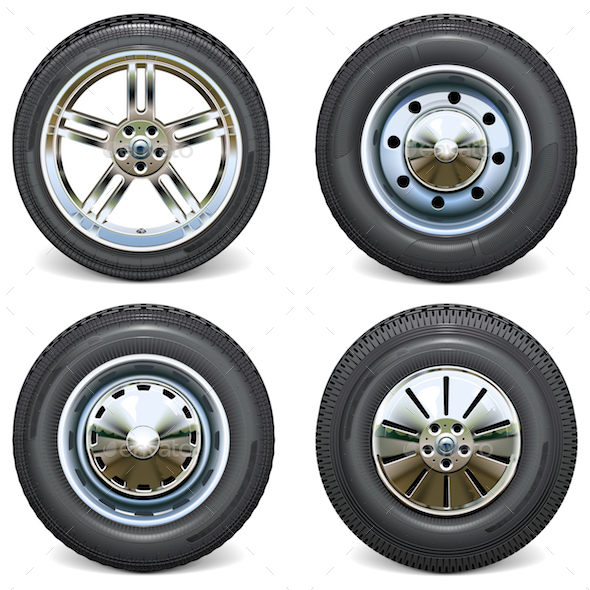 Vector Retro and Modern Car Wheels Side View - Industries Business