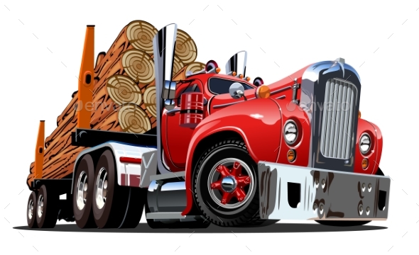 Cartoon Retro Logging Truck - Man-made Objects Objects