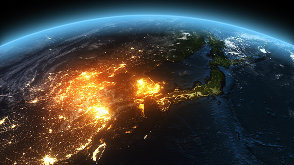 4K Earth Night to Day Sunrise Asia alt