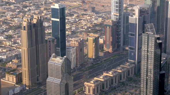 Wide Road Between High Modern Buildings in Dubai City