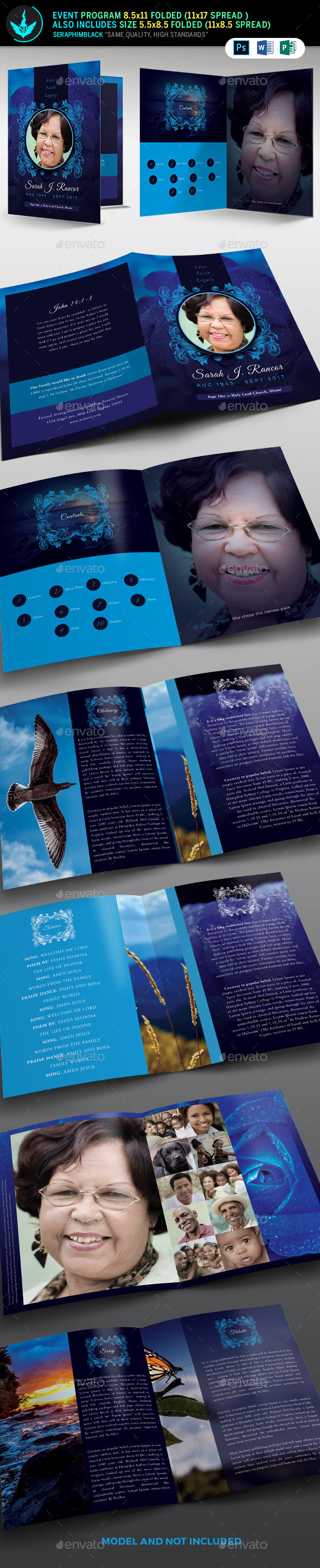 Blue Rose Funeral Program Template - Informational Brochures
