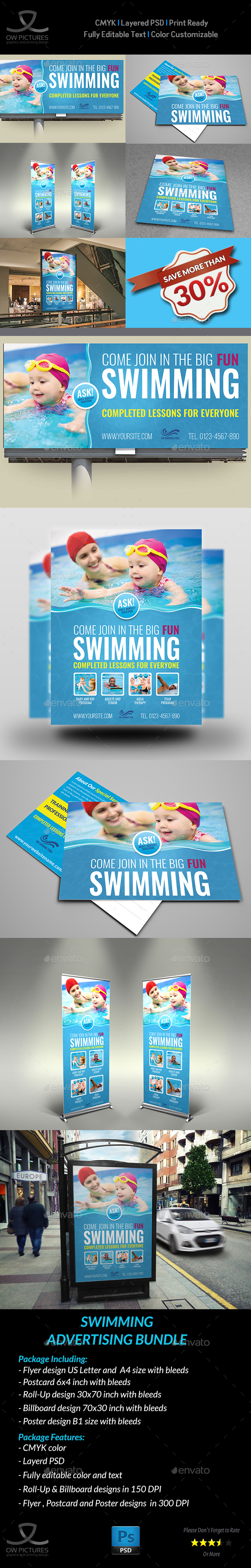 Swimming Advertising Bundle - Signage Print Templates