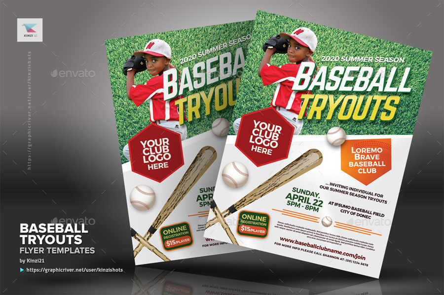 Baseball Tryouts Flyer Templates, Print Templates | GraphicRiver