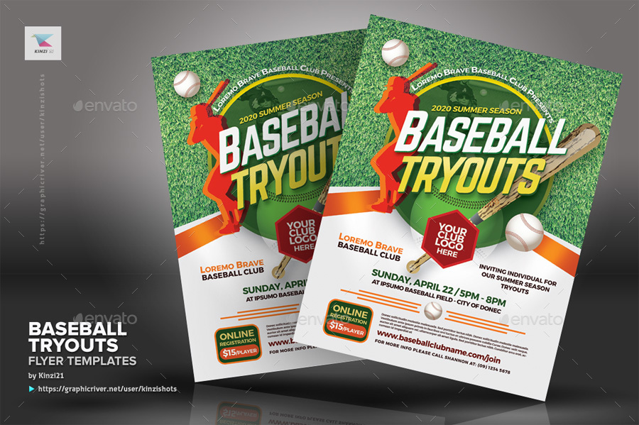 Baseball Tryouts Flyer Templates, Print Templates | GraphicRiver