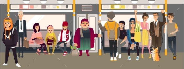Vector Cartoon People in Underground Train - Miscellaneous Vectors