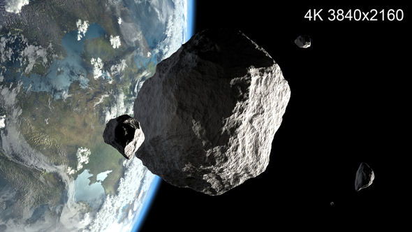 Asteroids Flight on Earth Orbit 4k