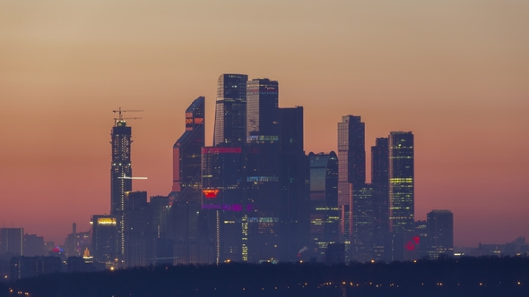 Moscow City Business Center at Sunrise. Russia alt