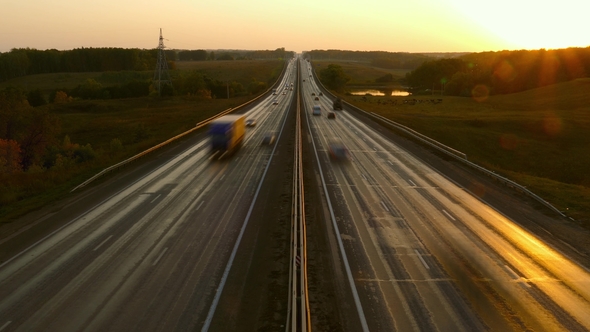 Cars on Highway Road at Sunset, , alt