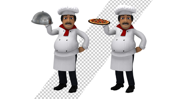 Chef Holding Pizza And Platter (2-Pack)