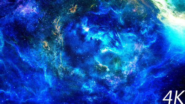 Abstract Nebula in Deep Space with Big Blue Star and Planet