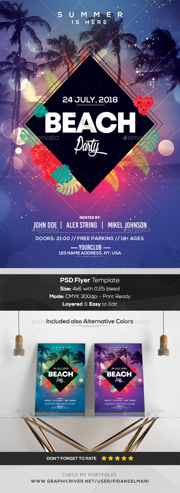 Beach Party - Geometric PSD Flyer Template - Events Flyers