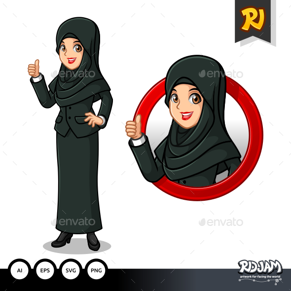 Set of Businesswoman in Black Suit with Veil Inside The Circle Logo Concept - People Characters