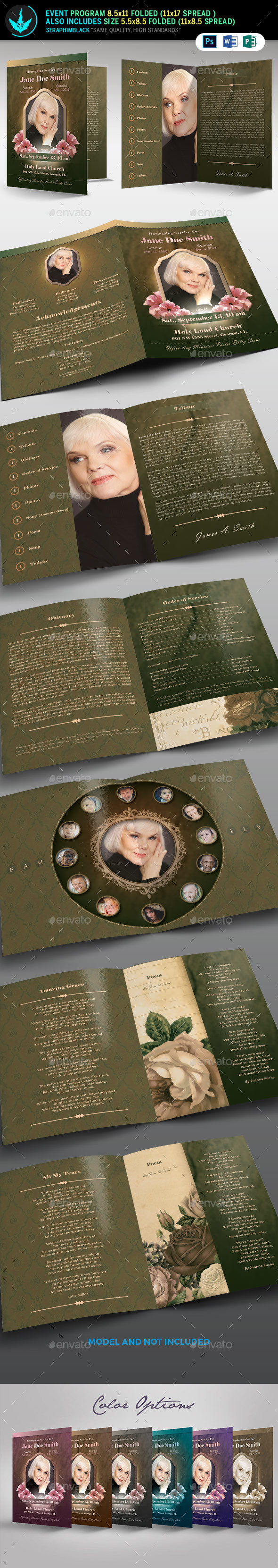Vintage Green Funeral Program Template - Informational Brochures