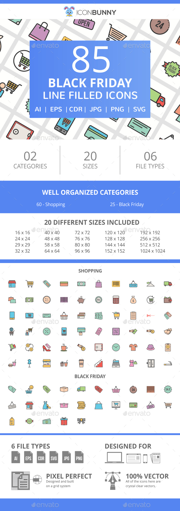 85 Black Friday Filled Line Icons - Icons