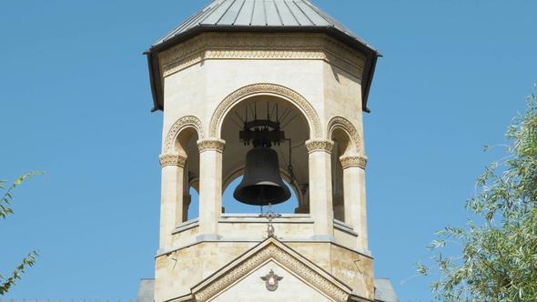 Bell Tower in Holy Trinity Cathedral of Tbilisi Tsminda Sameba in Georgia alt