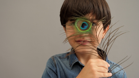 Boy Playing with Feather by sanneberg | VideoHive