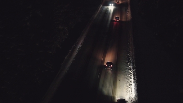 Aerial View of the Night Route in the Winter Season