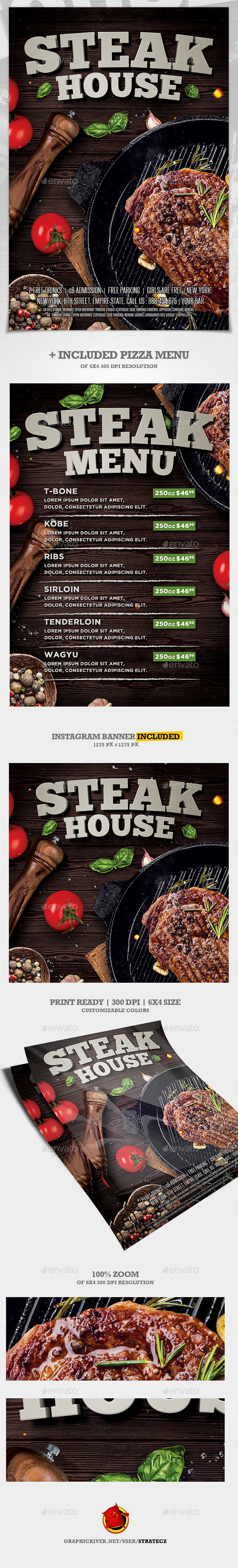 Steak Bar Menu Flyer - Print Templates