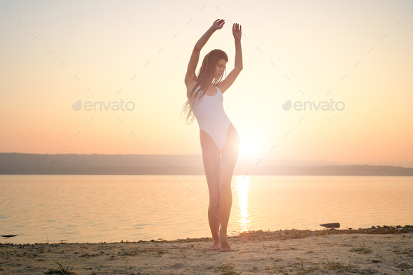 Sexy Women in Swimsuit Touching Each Other on Beach, Holidays