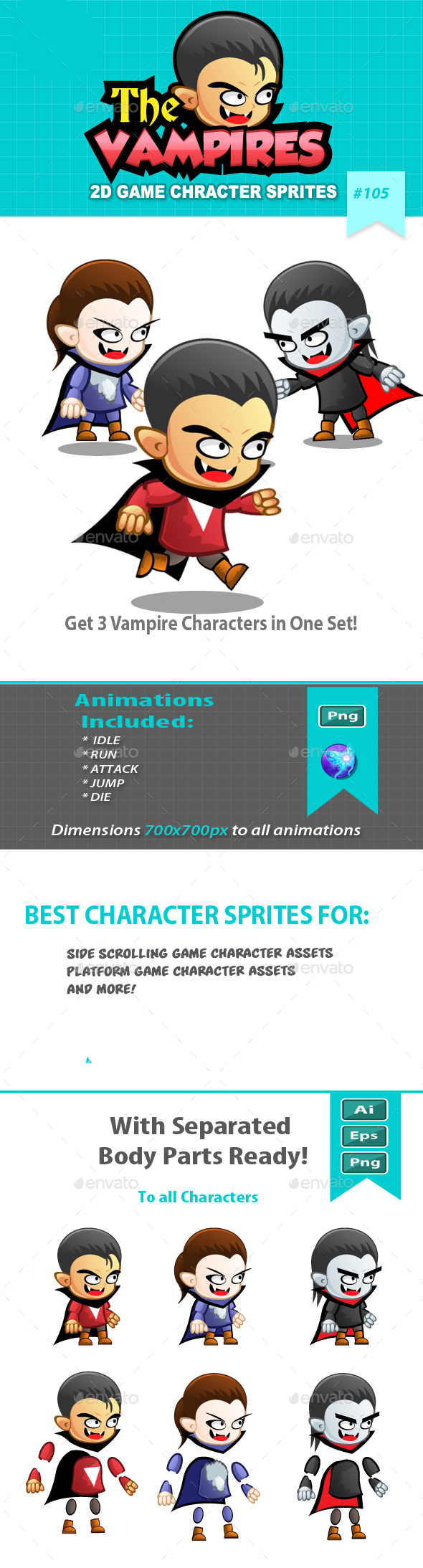 Vampires 2D Game Character Sprites - Sprites Game Assets