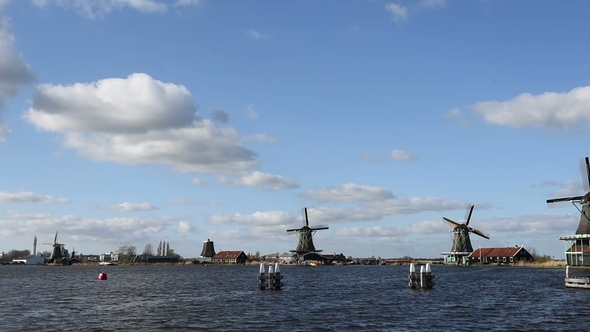 Famous Kinderdijk Mills on the Water Channel. Netherlands, Europe. Unesco World Heritage Site