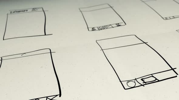 App Development User Interface Wireframes Hand Drawing Animation on Paper