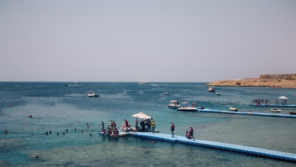 Visitors of the Resort Have Fun on the Shores of the Red Sea