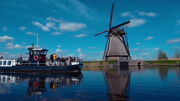 Famous Kinderdijk Mills on the Water Channel. Netherlands, Europe