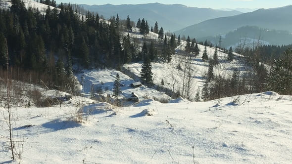 Panoramic Shot of Winter Mountains at Sunny Day