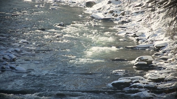 Winter Water Rapids on the River - a Place for Water Tourism