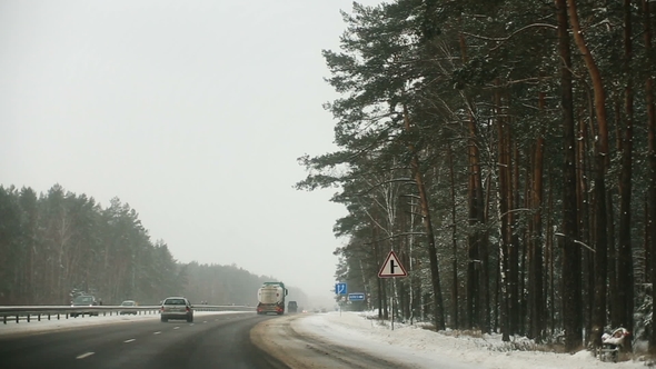 View of Road From Car at Winter