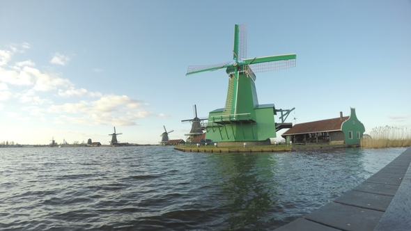 Green Windmills in Riverside of Rotterdam Channel .Ecological Engineering. Environmentally Friendly