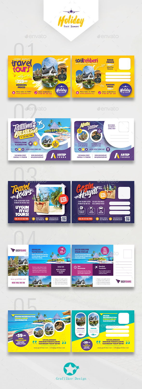 Travel Tours Bundle Postcard Templates - Cards & Invites Print Templates