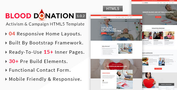 Blood Donation - Activism & Campaign HTML5 Template