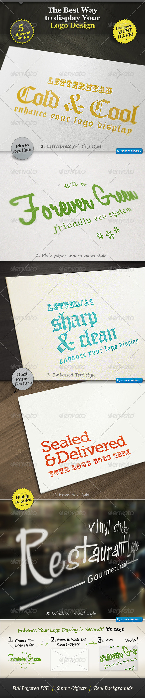 5 Realistic Logo Mockups - Smart Template Display