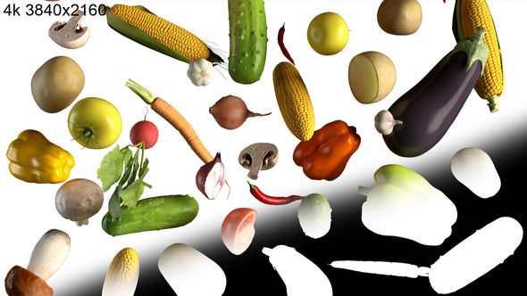 Vegetables Falling on White 4k