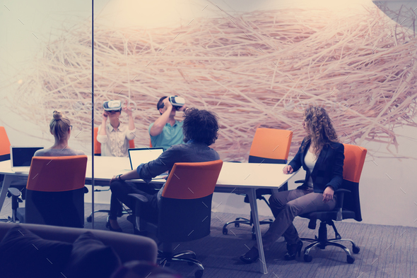 startup business team using virtual reality headset - Stock Photo - Images