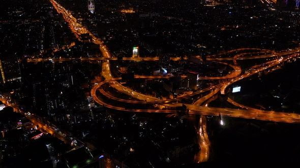 The Huge Traffic in Night Bangkok, View From Skyscrapper,  Video